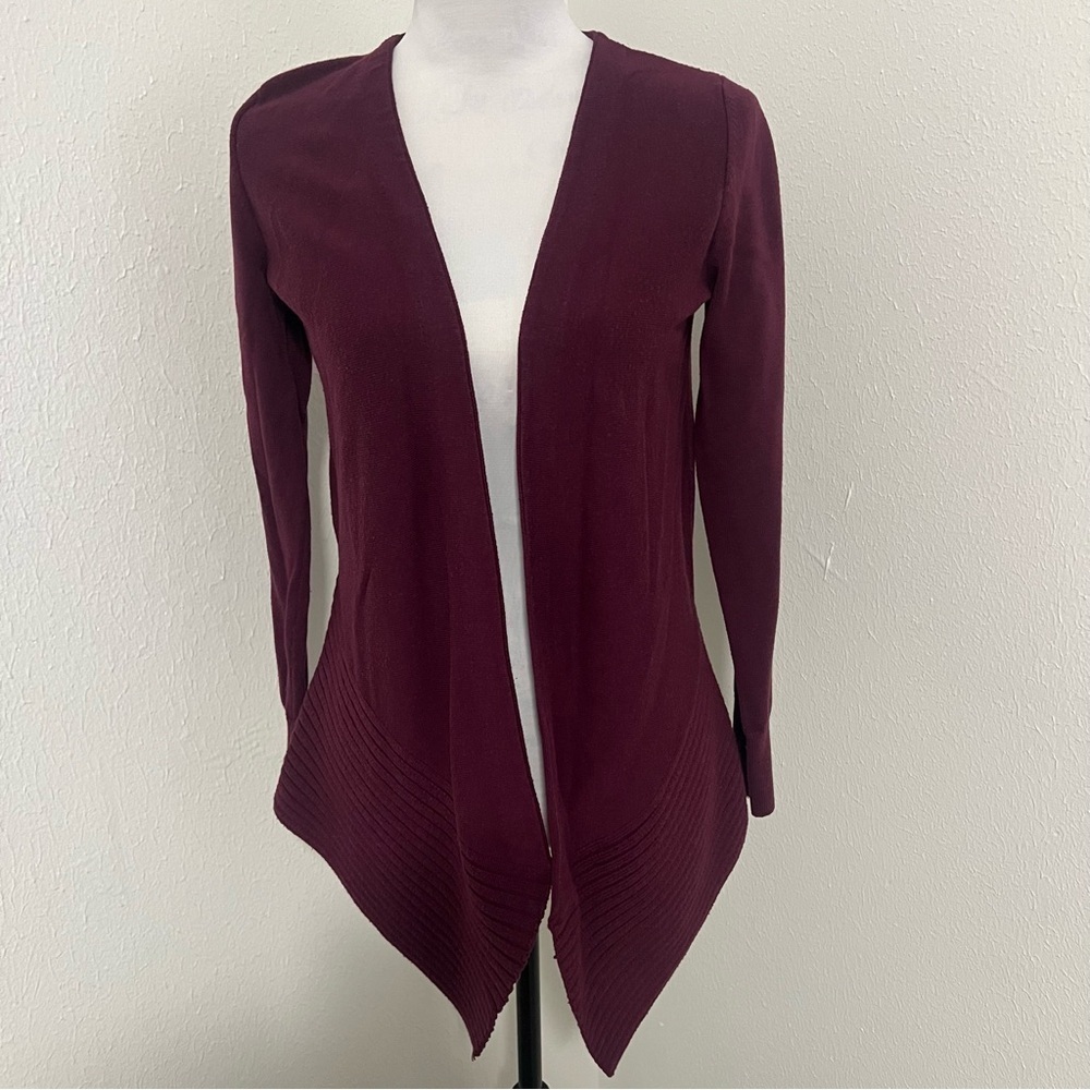 Loft Women’s XS Drape Open Front Cardigan Sweater Long Sleeve Plum/Maroon Office